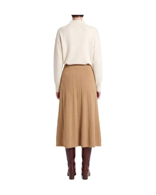 Max Mara Natural Solid-Color Wool A-Line Skirt