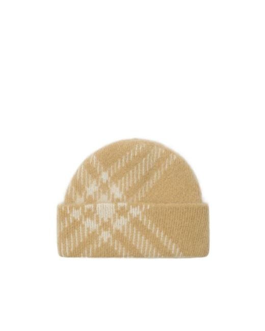 Burberry Natural Checked Turn-Up Hem Beanie for men