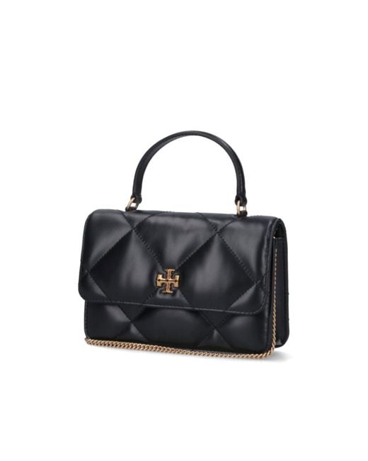 Tory Burch Black Mini Kira Diamond Quilt Top-Handle Chain Wallet