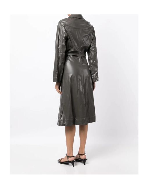 Low Classic Gray Ruched Faux-Leather Shirt Dress