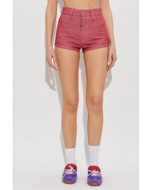 DSquared² Red Oxford Denim High Waist Hot Shorts