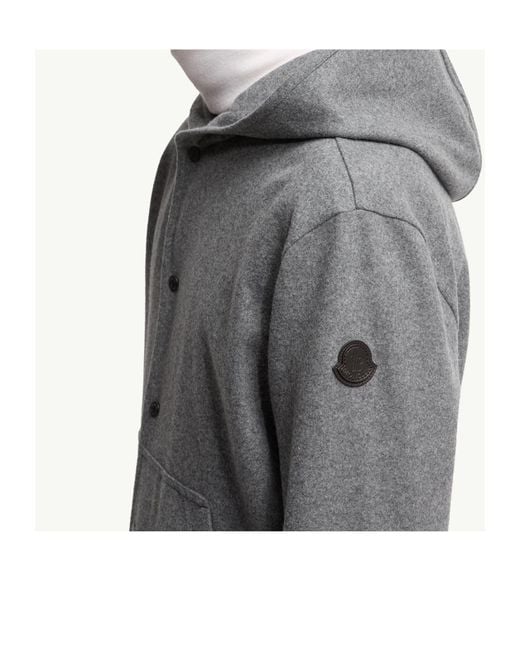 Moncler Gray Logo Patch Button-Up Hoodie for men