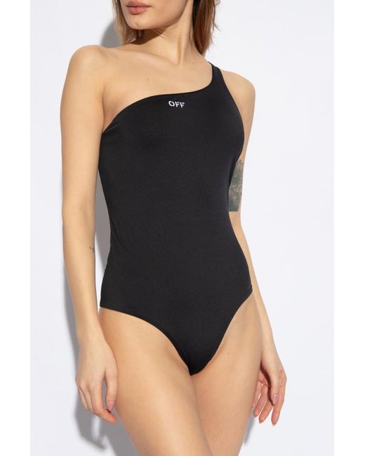 Off-White c/o Virgil Abloh Black Logo Printed High-Cut Swimsuit