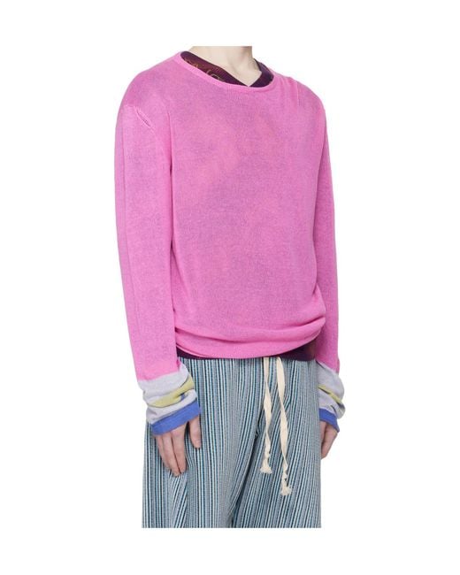 Edward Cuming Pink Limp Wrist Crew Neck Knit Sweater for men