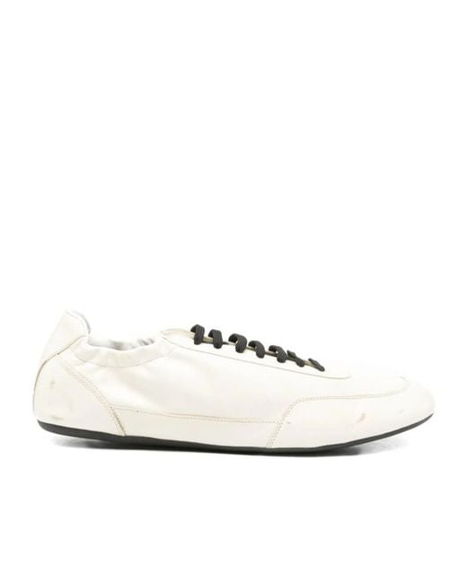 Prada White Collapse Lace-Up Sneakers for men