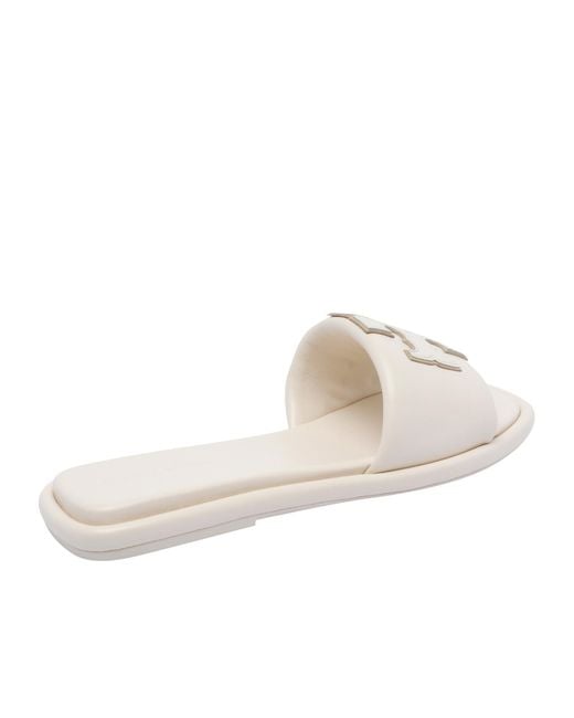 Tory Burch White Double T Sport Slides