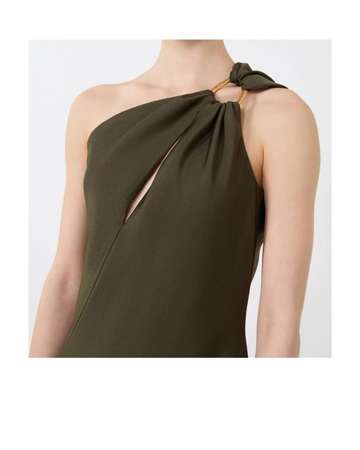 Max Mara Green Shiny Satin One-Shoulder Dress