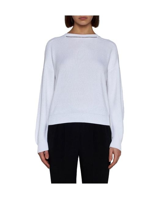 Brunello Cucinelli White Crewneck Knitted Jumper