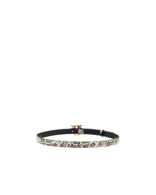 Pinko White Python Print Leather Belt