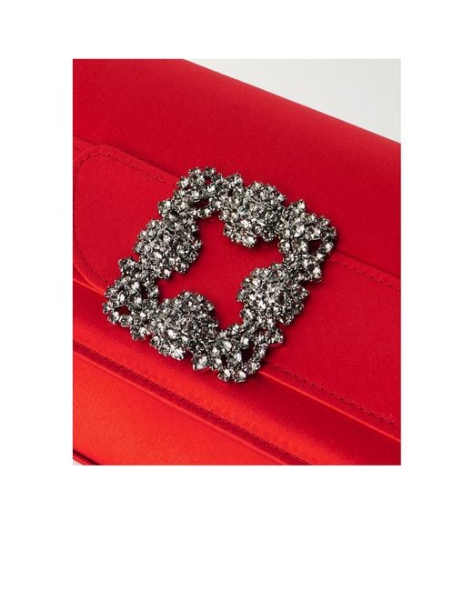 Manolo Blahnik Red Crystal-Embellished Satin Clutch