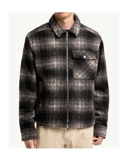 Moncler Black Check Jersey Zip-Up Shirt for men