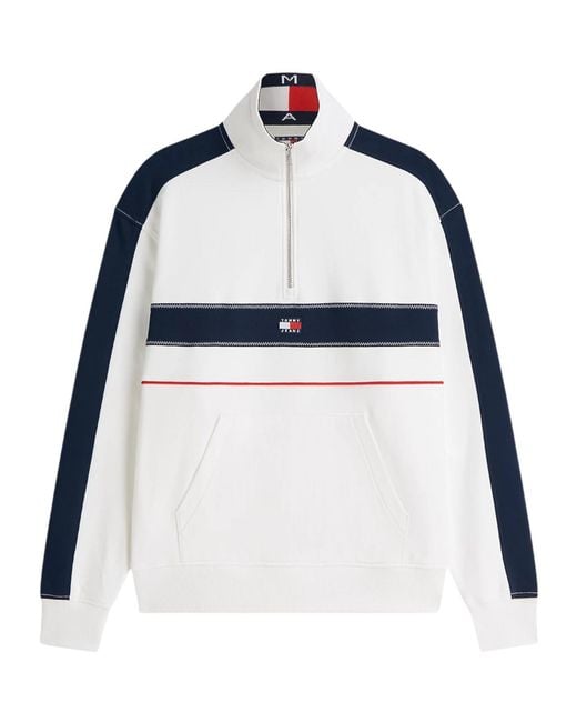 Tommy Hilfiger Blue Colour-Blocked Quarter-Zip Relaxed Sweatshirt for men