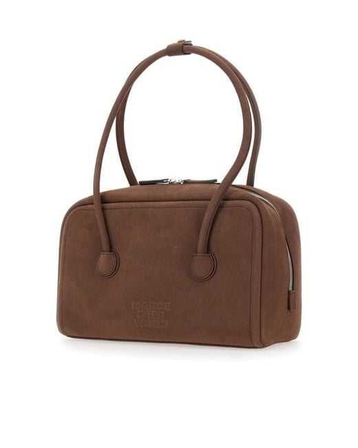 MARGE SHERWOOD Brown Structured Leather Shoulder Bag