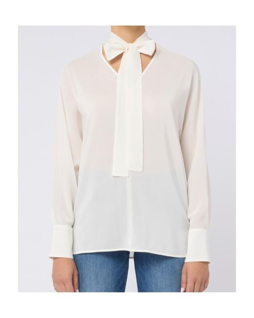 Max Mara White Tie-Neck Silk Blouse