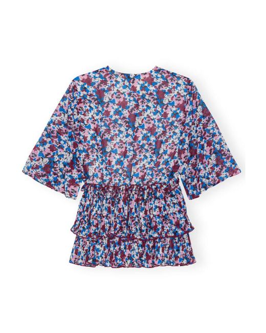 Ganni Blue Top With Floral Motif