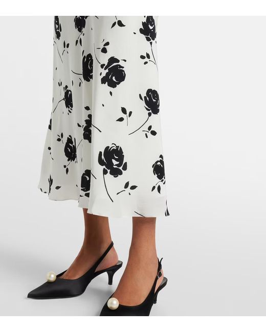 Alessandra Rich White Floral Silk Midi Dress