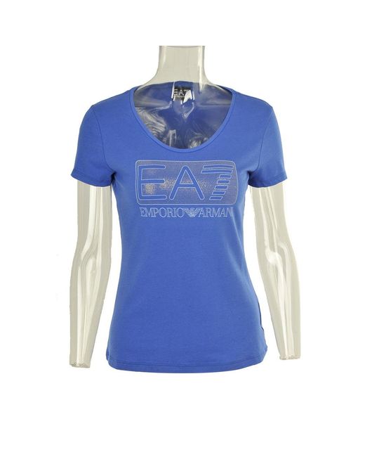 EA7 Blue T-Shirt With Round Neck And Short Sleeves
