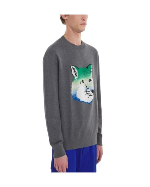 Maison Kitsuné Gray Maison Kitsuné Fox Head Intarsia-Knit Jumper for men
