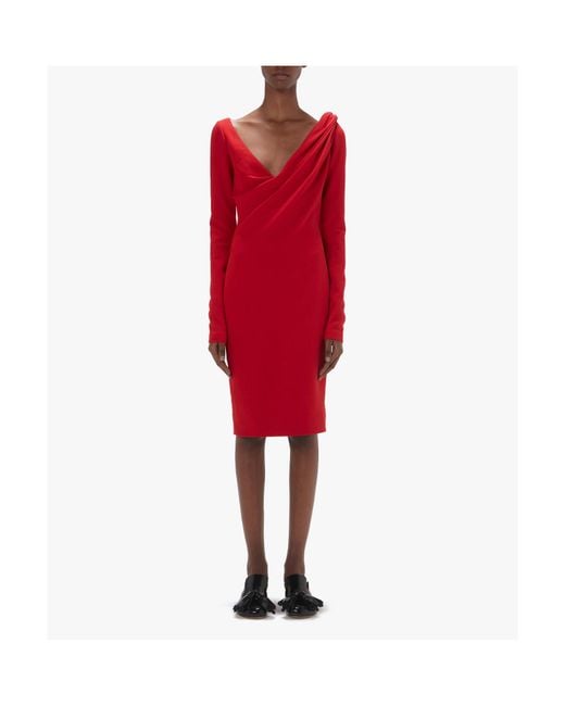 J.W. Anderson Red Jw Anderson V-Neck Ruched Midi Dress