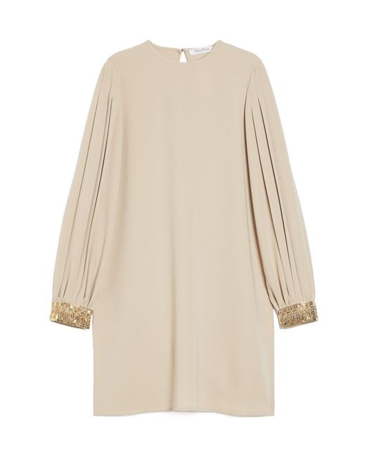 Max Mara Natural Quadro Crewneck Pleated Top