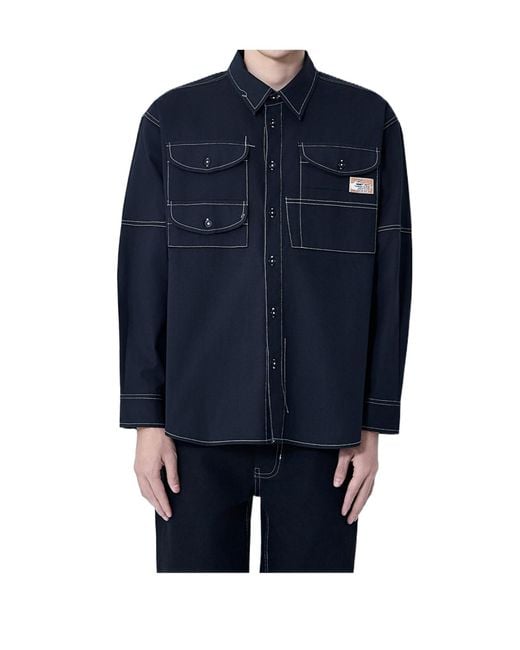 STORY mfg. Blue Logo-Patch Shirt for men