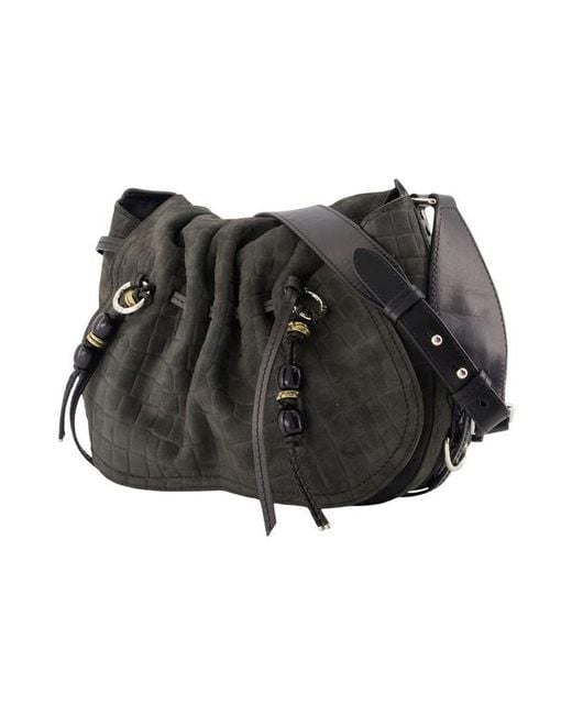 Isabel Marant Black Mesh Embossed Drawstring Pleated Shoulder Bag