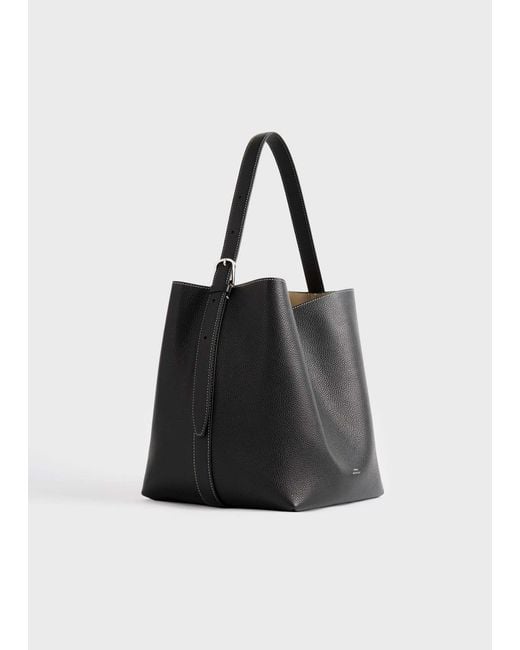 Totême Black Medium Belted Grained-Leather Tote Bag