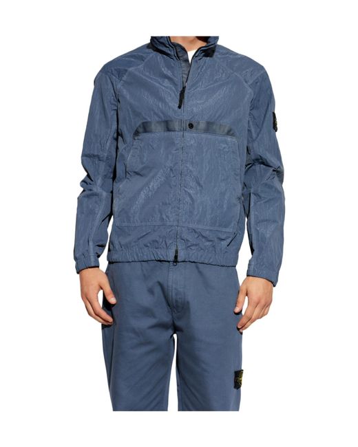 Stone Island Blue Logo Patch Zip-Up Jacket for men