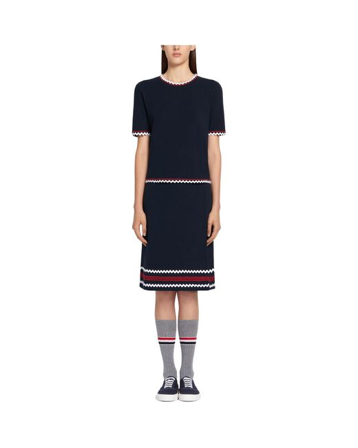 Thom Browne Blue Zigzag-Trim Pleated Rib T-Shirt