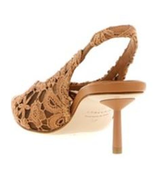 Le Silla Brown Chantilly Pointed-Toe Lace Slingback Pumps