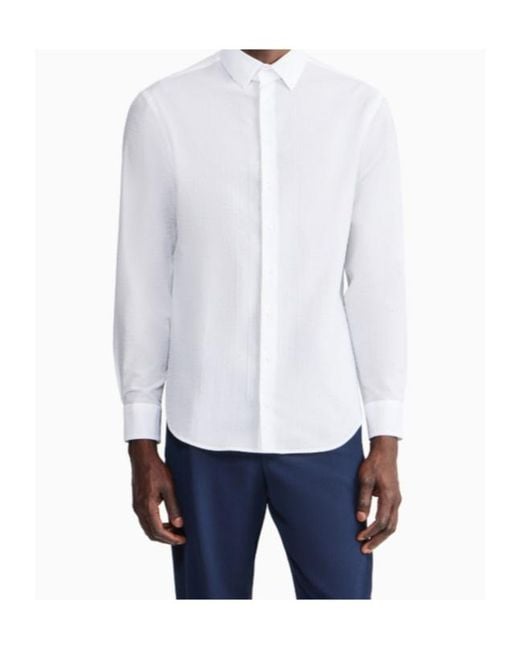 Giorgio Armani White Regular Fit Cotton Seersucker Shirt for men