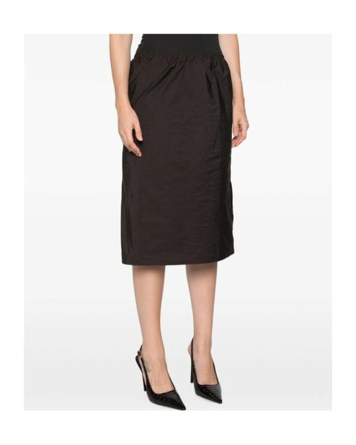 Carven Black Elastic Waist Midi Skirt