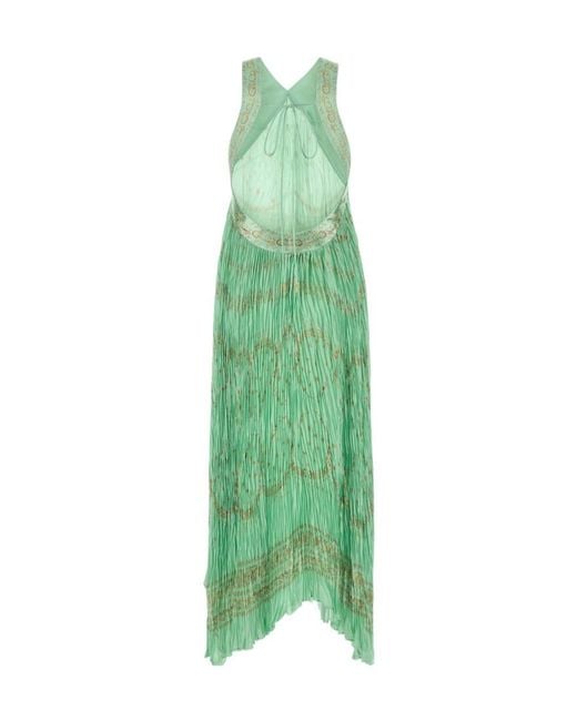 Alberta Ferretti Green Pleated Embellished Dress
