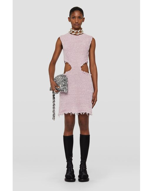 Jil Sander Purple Cut Out Detailed Frayed Knitted Mini Dress