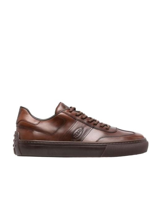 Tod's Brown Logo-Debossed Round Toe Lace-Up Sneakers for men