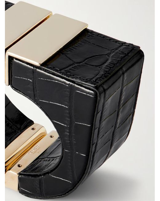 Tom Ford Black Alligator-Patterned Patent Leather Cuffs