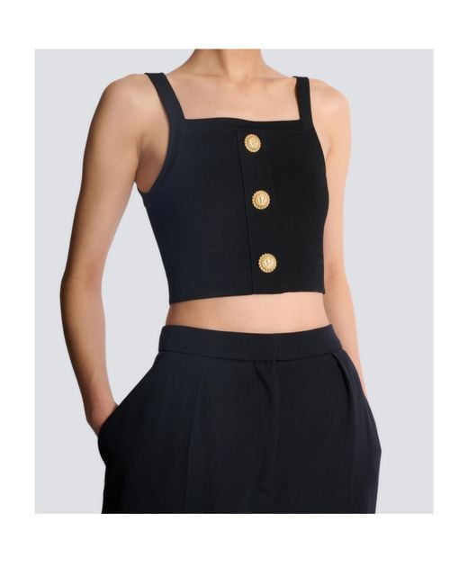 Balmain Black Buttons Knit Bralette Top