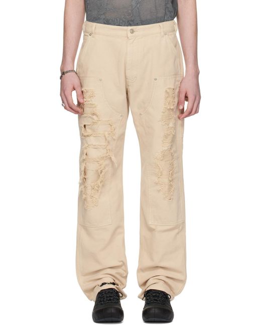1017 ALYX 9SM Natural Destroyed Canvas Ripped Carpenter Trousers for men