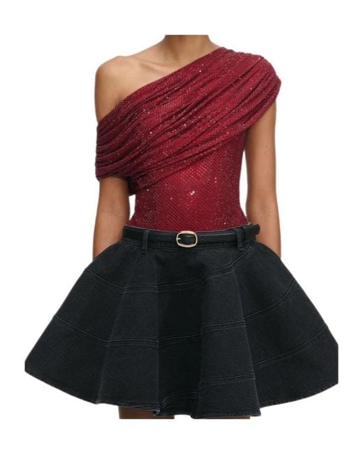 Self-Portrait Black Draped One-Shoulder Top