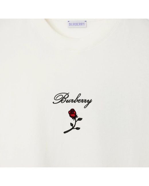 Burberry White Logo Embroidered Crewneck T-Shirt for men
