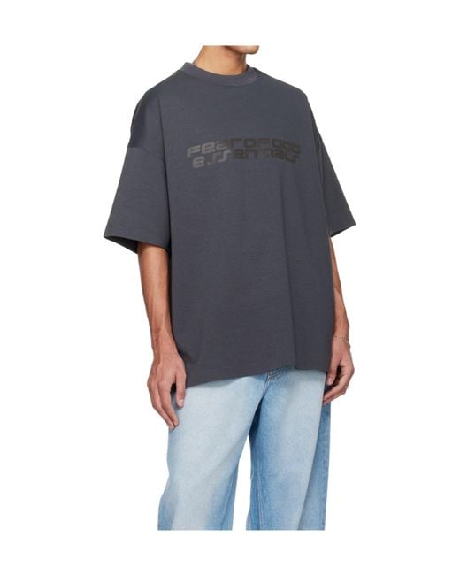 Fear Of God Blue Logo Printed Crewneck T-Shirt for men
