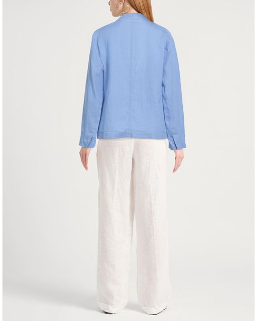 MAX&Co. Blue Solid Color Linen Blazer