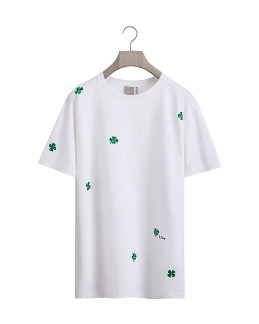Dior White T-Shirt With Clover Embroidery, Relaxed Fit for men