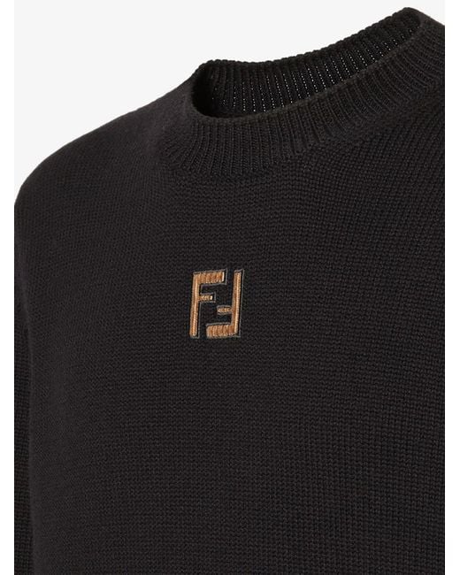 Fendi Black Ff Corduroy Crewneck Knitted Jumper for men