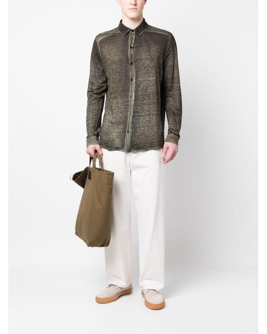 Avant Toi Green Acid-Wash Button-Up Shirt for men