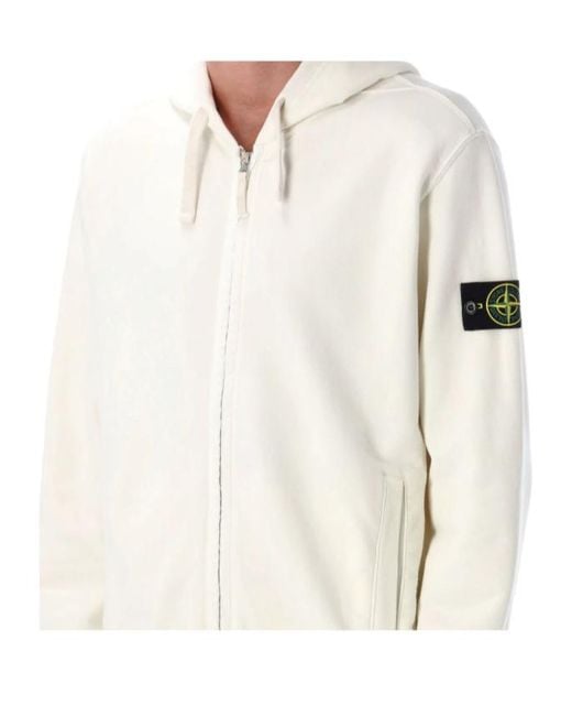Stone Island White Compass Patch Zip-Up Hoodie for men