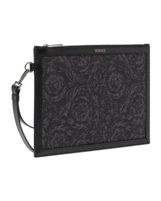 Versace Black Logo-Printed Zipped Clutch Bag for men