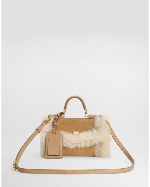 Dolce & Gabbana Natural My Sicily Shearling Tote Bag