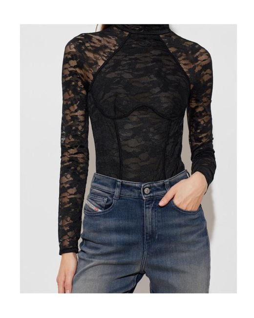 DIESEL Black Lace Open Back Bodysuit