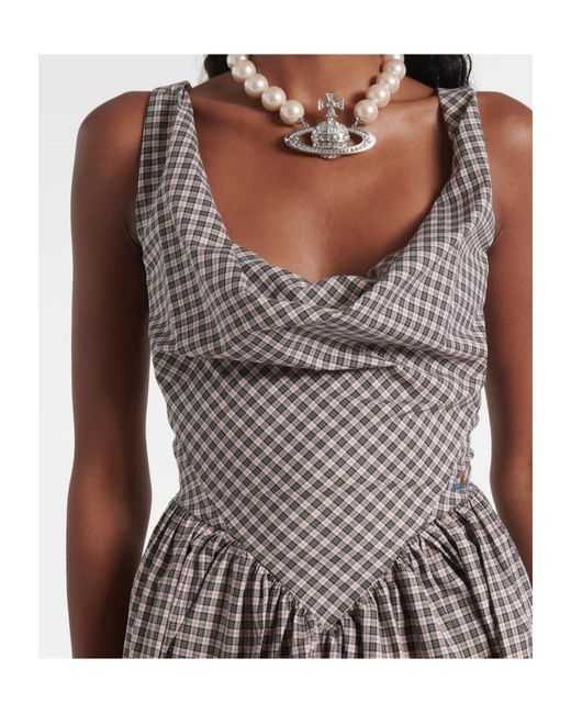 Vivienne Westwood Gray Mini Sunday Checked Draped Cocktail Dress